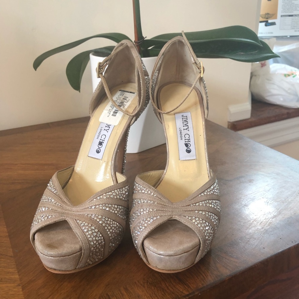 New Crystal-Embedded Jimmy Choo Open-Toe Kafta Pl… - image 2